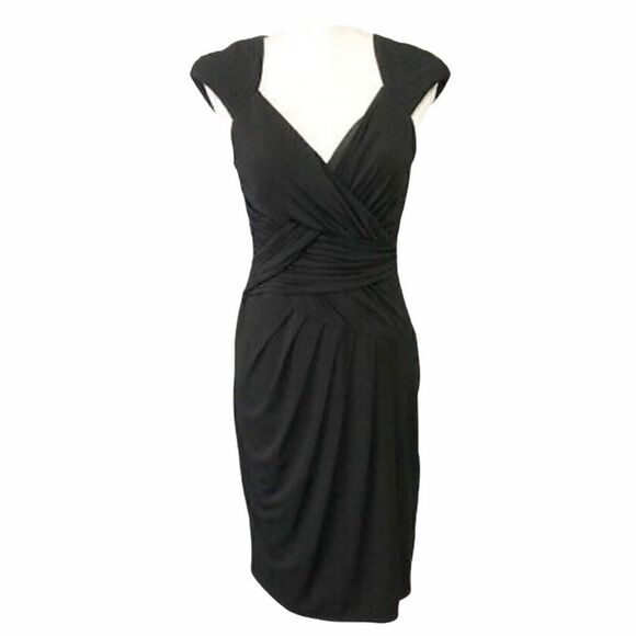JAX Black Evening Cocktail Dress Cap Sleeve Ruched - Picture 1 of 11